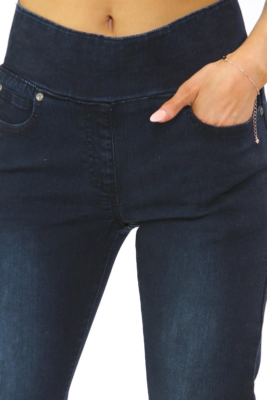 Womens Elasticated Waist Tummy Control Jeans in Dark Blue