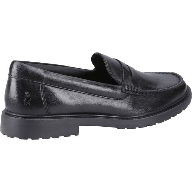 Hush Puppies Verity Slip On Leren Vrouwen Zwarte Loafers Gemakkelijke Slip On stijl Terug naar School schoen. Met een hakhoogte van ongeveer 20 mm en flexibele TPR-zool.
