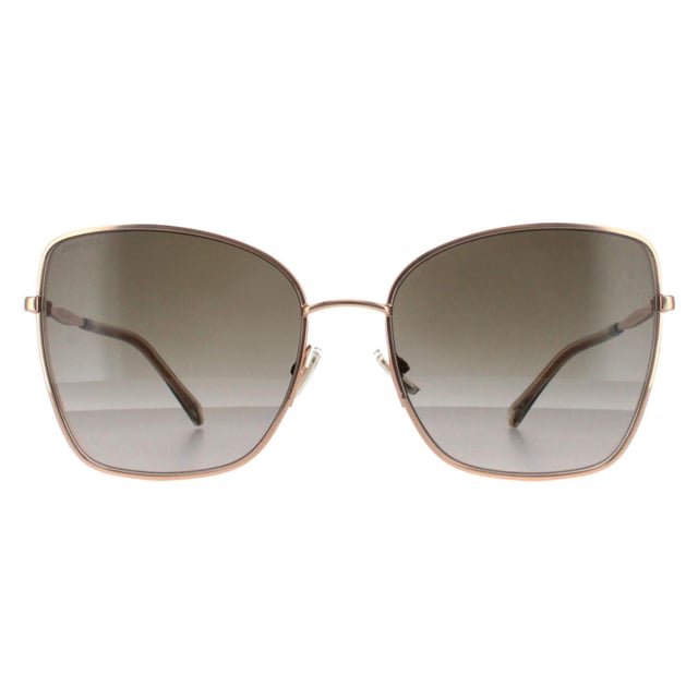 Jimmy Choo Square Womens Copper Gold Grey Gradient ALEXIS/S  Sunglasses are a square style with a metal frame front and slim temples engraved with the Jimmy Choo logo.