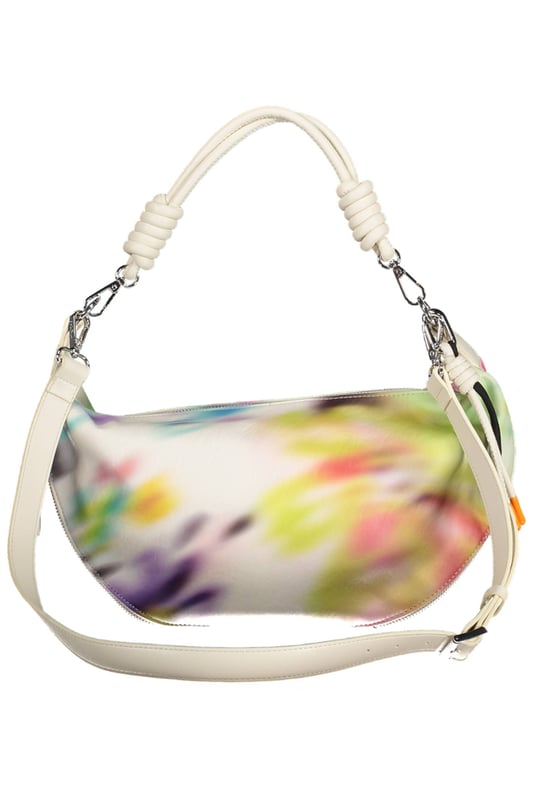 Bolso de tamaño mediano en tela de imitación cuero para mujeres de DESIGUAL, con cremallera en la parte inferior para ajuste de tamaño, patrón difuminado, colgante desmontable con gancho de presión y cuerdas.