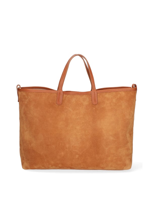Bolso bandolera para mujer. El cierre es con botón magnético. Los bolsillos internos son uno con cremallera y otro abierto. Los bolsillos externos están ausentes. La bandolera es ajustable y extraíble en piel. El mango es de piel. Hay un compartimento interno. El material exterior es ante auténtico. Internamente está forrado en tejido 70% algodón - 30% poliéster. Medidas: 40x30x13 cm. Hecho en Italia