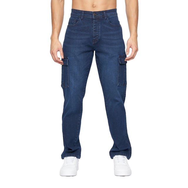 98% Cotton, 2% Elastane. Design: Plain. Pockets: 2 Side Pockets, 2 Back Pockets, 1 Coin Pocket, 2 Thigh Pockets, Flap Closure. Fastening: Zip Fly. Belt Loops. Fit: Loose.