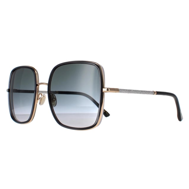 Jimmy Choo Square Womens Gold Grey Dark Grey Gradient JAYLA/S  Sunglasses are a fashionable square frame, enhancing your facial features while providing optimal sun protection. The high-quality metal material used in their construction ensure durability and comfort, making them the ideal companion for both everyday wear and special occasions. The Jimmy Choo logo features on the slender temples for brand authenticity.