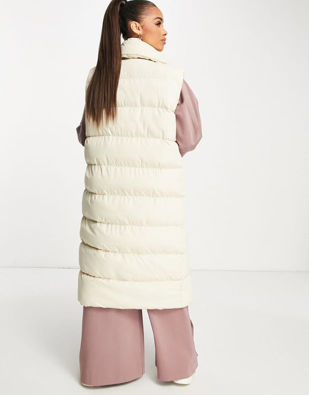 Threadbare Reflex oversized longline padded gilet with pockets in stone