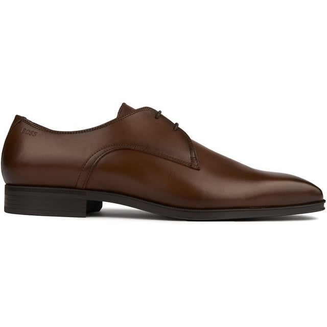 Step Out In Timeless Style With The Boss Theon Derby. Crafted From Rich Brown Leather, This Classic Lace-up Shoe Is All About Sleek Sophistication. Padded Insoles Cushion Your Feet While The Durable Rubber Soles Keep You Steady With Every Dapper Stride. Slip Into These Fine Leather Derbies To Add A Polished Touch To Any Outfit.