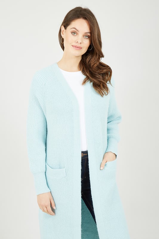 Yumi Blue Soft Touch Knitted Maxi Cardigan