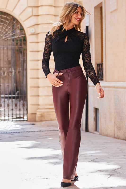 Leather trousers burgundy discount