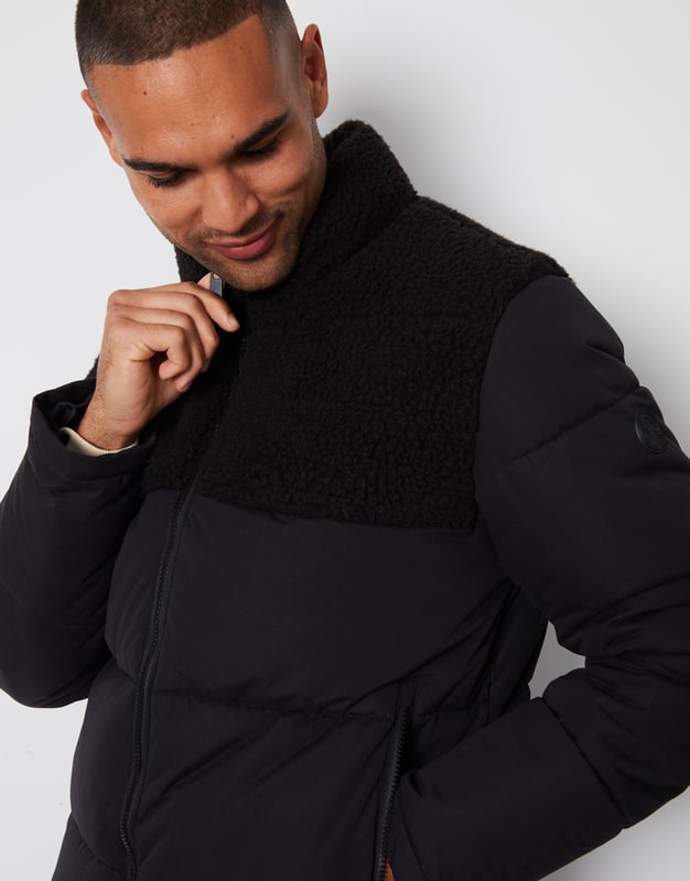 Black Piere Borg Panel Funnel Neck Puffer Jacket