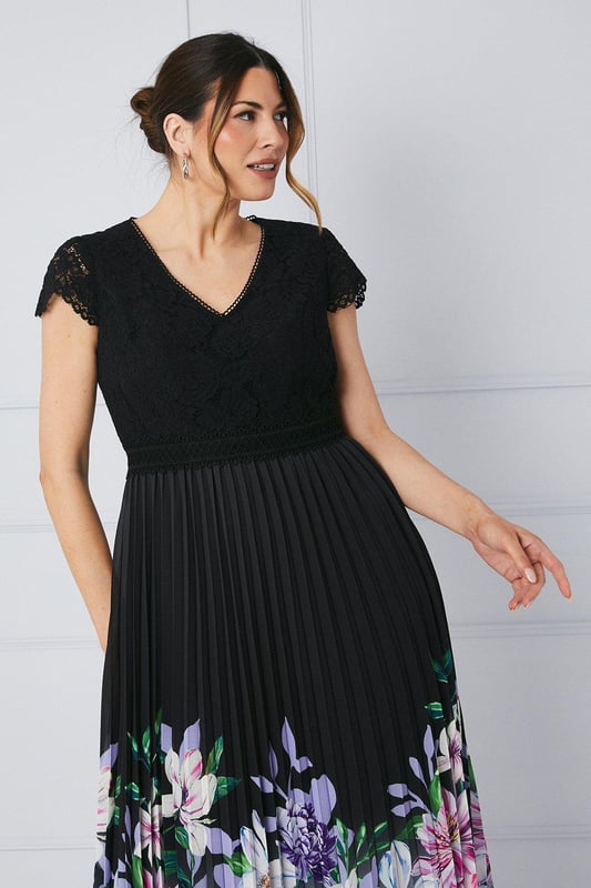 Premium lace insert pleated maxi dress store