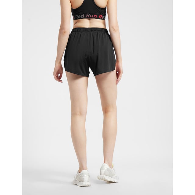 Created by women for women  Red Run are passionate about creating activewear that fits your body and lifestyle. Making sure you feel and look good whatever your day entails  Red Run use only the best in luxurious and breathable materials  ensuring you feel comfortable and confident with every step. They present to you the Inky Collection which includes the Running Shorts in black  the perfect activewear essential. Details: black colourway  polyester construction  attached interior shorts  elasticated waistband  split hem  short length  regular fit  tonal stitching and contrast branding to the leg to complete. This item is true to Red Run Brand sizing XS (UK 8) up to XL (UK 16).
