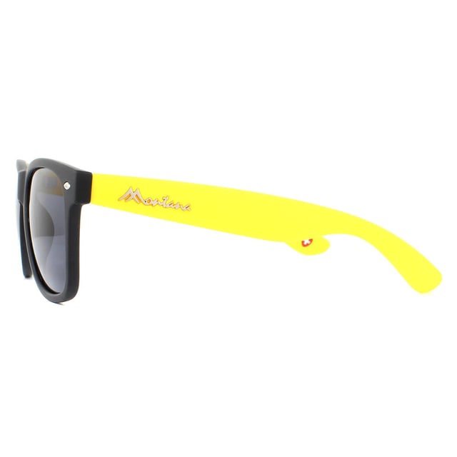 Montana Sunglasses MP40 F Black with Yellow Rubbertouch Black Polarized are a lightweight, wayfarer style frame which are designed with all day comfort in mind. The durable plastic frame have a contemporary appearance, yet classic shape which means they will look great across a wide range of face shapes and sizes. These Montana designer sunglasses have aspheric, polarized lens technology, exceptional for a frame of this price.