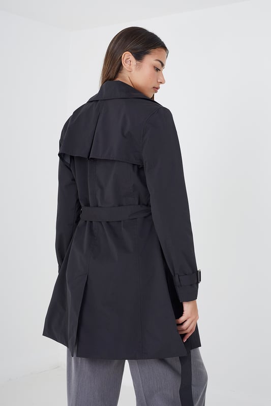 Black Brandy Double Breasted Short Trench Coat
