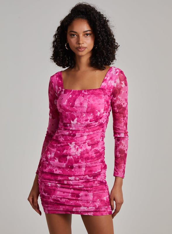 Floral Square Neck Long Sleeve Dress main image 1
