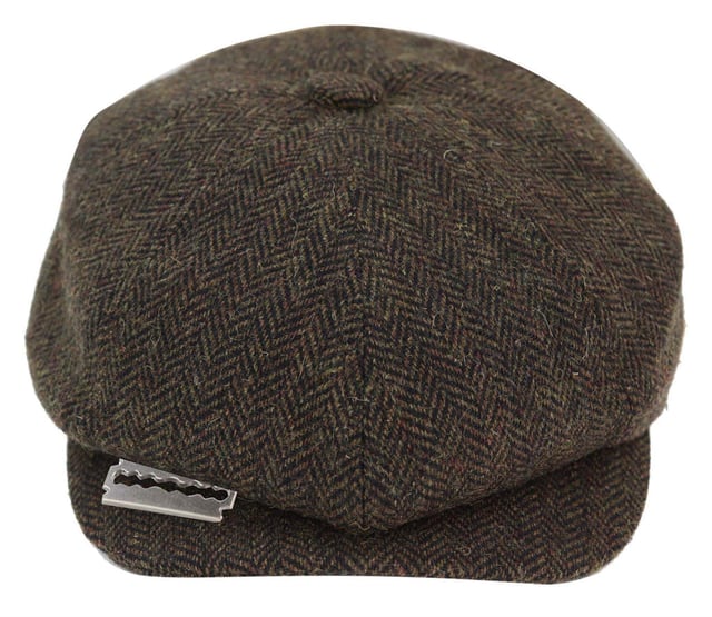 Mens Peaky Blinders Tweed Hat With Razor Blade