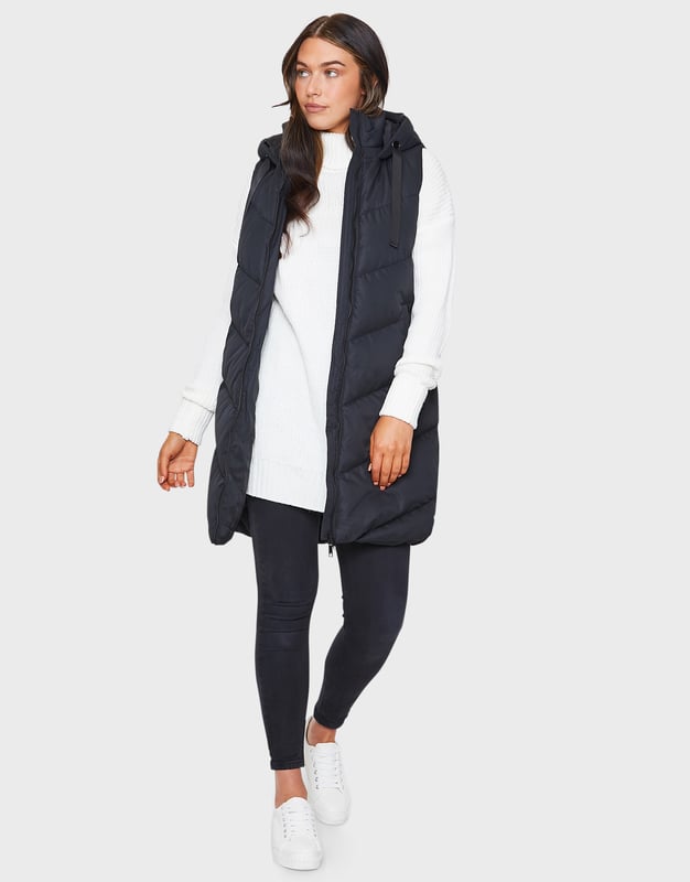 Black 'Vamp' Long Line Padded Gilet