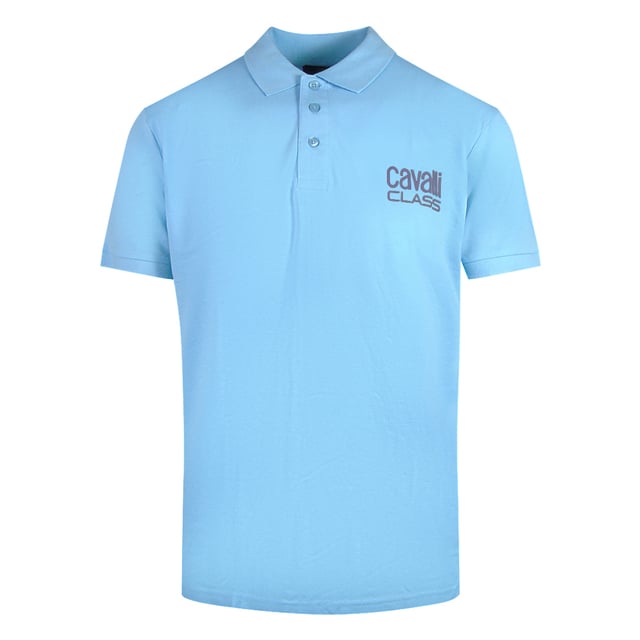 Blijf comfortabel en modieus in dit poloshirt uit de Cavalli-klasse., Kraag, Korte mouwen, 100% katoen, Normale pasvorm, Valt normaal, Blauwe polo