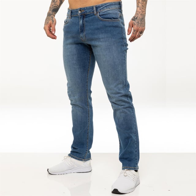 Kruze Mens Straight Leg Regular Fit Stretch Jeans With Two Front, Two Back and Single Coin Pocket. Comfortable Stretch Jeans Ideal for Casual and Work Wear.