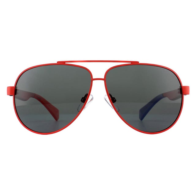 Polaroid Kids Sunglasses PLD 8034/S C9A M9 Red Grey Polarized are a vibrant aviator style for kids. With adjustable nose pads, a perfect fit is guaranteed for children aged 8-12 years. Polarized lenses will ensure a comfortable view and the temples are signed off with the Polaroid logo.