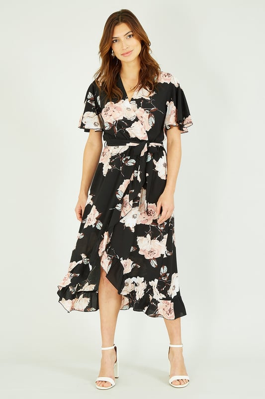Black crepe discount wrap dress