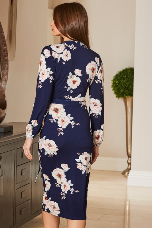 Delia Shirt Dress in Navy with Blush Floral