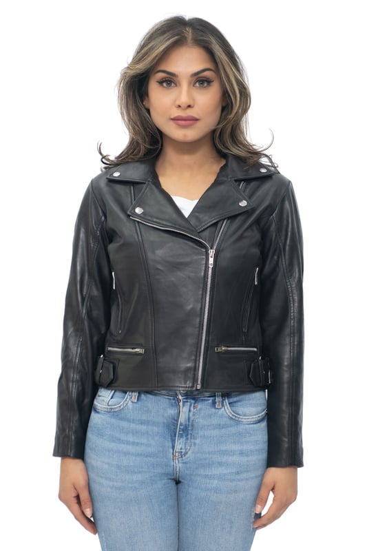The jacket style was made iconic by Marlon Brando in the 50s and is recognisable by the double-breasted design which features a wide notched lapel and an off centred YKK zip. This jacket is made practical by the addition of four total zipped pockets, two of which are placed horizontally at the waist a further two positioned at the side of the breast. For additional comfort we also feature zips at the cuffs and a buckled waist to allow you to customise the jacket fit according to your preference. • 100% premium ultra-soft nappa leather • Slim fit and shorter in length • Furnished with off centred YKK zip fastening and wide notched lapel • Features 4 zipped exterior pockets and zipped cuffs