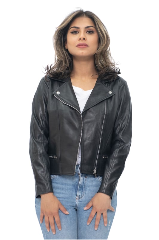 The jacket style was made iconic by Marlon Brando in the 50s and is recognisable by the double-breasted design which features a wide notched lapel and an off centred YKK zip. This jacket is made practical by the addition of four total zipped pockets, two of which are placed horizontally at the waist a further two positioned at the side of the breast. For additional comfort we also feature zips at the cuffs and a buckled waist to allow you to customise the jacket fit according to your preference. • 100% premium ultra-soft nappa leather • Slim fit and shorter in length • Furnished with off centred YKK zip fastening and wide notched lapel • Features 4 zipped exterior pockets and zipped cuffs