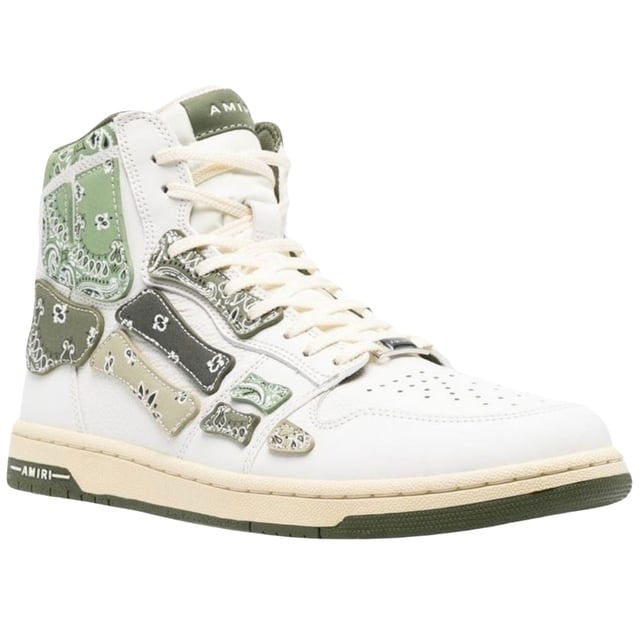 Amiri High Top Trainers, Leather Upper, Amiri Sneakers, Lace Fasten, Rubber Sole, 100% Leather, Green / White Style