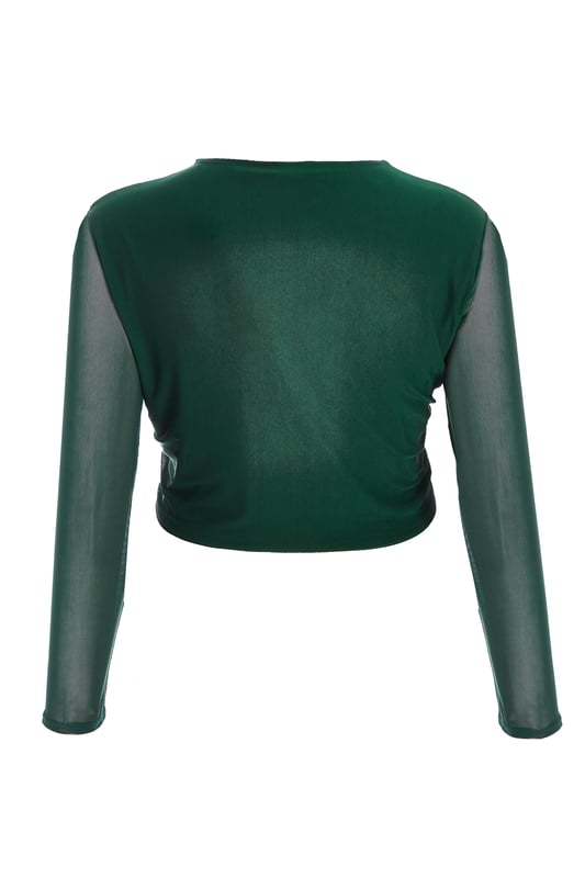 - Mesh finish - Lined - Round neck - Ruched details - Cropped fit - Model height: 5' 7" - Model wears uk 18 / us 14 / eur 46 - Always check the care wash label - Cool hand wash with mild detergent