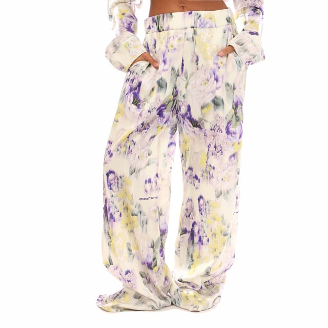 Womens Off White Chine Satin Pyjama Pants in green.- Elasticated waistband.- Side pockets.- Flower motif as a patter.- Off-white logo.- Regular fit.- 97% Polyester  3% Elastane.- Ref: OWCA1250035084