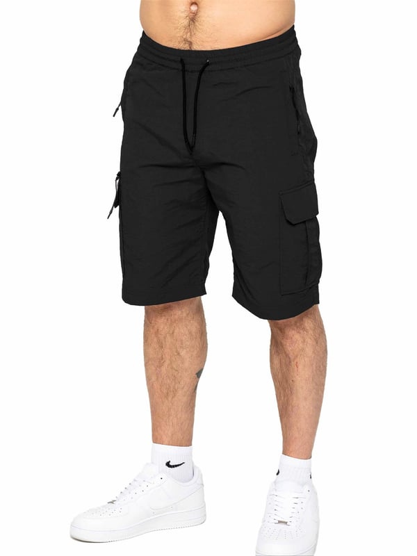 Engineered for comfort and versatility, these poly cargo shorts will elevate your casual wardrobe. Made from a durable woven crinkle fabric, they boast a relaxed elasticated waist and drawstring fastening for a perfect fit. Stay organized with zip-fastened side and leg pockets, adding a touch of utility to your summer ensemble. Pair with a classic t-shirt and trainers for effortless style.