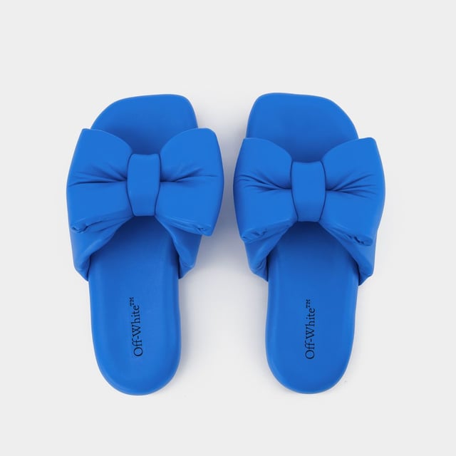【関税込み】Bow Padded Slides - Off White - Blue - Leather Bow Padded Slides - Off White - Blue - Leather