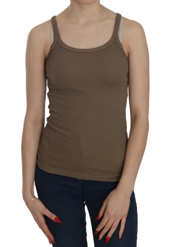 Brand: PINK MEMORIES
  Color: Brown
  Style: Round Neck Sleeveless Spaghetti Strap Top Blouse
  Material: 100% Cotton
  Logo details
  Gender: Women