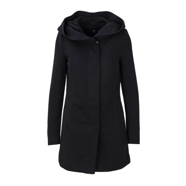 Merk: Only  
Geslacht: Dames  
Type: Jassen  
Seizoen: Herfst/Winter  

PRODUCTDETAILEN  
• Kleur: zwart  
• Sluiting: met ritssluiting  
• Mouwen: lang  
• Kraag: capuchon  

SAMENSTELLING EN MATERIAAL  
• Samenstelling: -15% katoen -85% polyester  
• Wasinstructies: machinewas op 30°.  
Lengte: lang.  
Stijl: rits.  
Materiaal: katoen.  
Type: trenchcoat.  
Capuchon: capuchon  