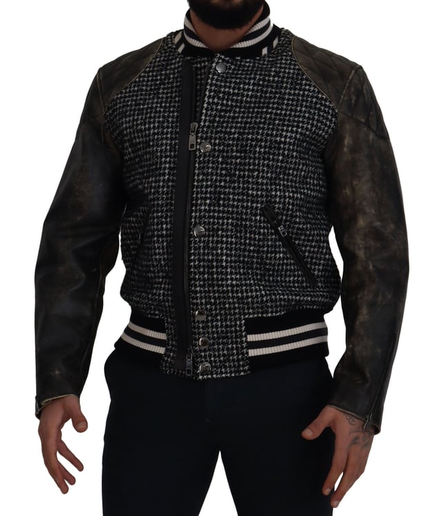 100% Authentic Dolce & Gabbana houndstooth jacket
  Exclusive and rare item from the MainLine collection
  Bomber jacket style
  Multicolor design
  Full zipper closure
  Logo details
  Made in Italy
  Material: 70% Polyester 30% Leather
  Lining: 100% Polyester
Material: 70% Polyester 30% Leather
