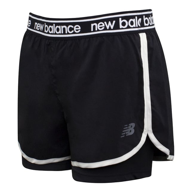 Designed to go from the gym to the field with ease, our Relentless 2-in-1 Shorts combine a lightweight woven outer short with a supportive and stretchy inner short. These women’s performance shorts feature an exposed elastic waistband for a secure fit and a stylish modern look. They have NB DRY technology to wick away sweat, helping you stay cool and comfortable. 
Features
NB DRY fast-drying technology pulls moisture away from your body to help you work out with ease
Mid rise sits just below the waist for easy fit and movement
Lightweight woven outer short with stretch inner short
2.5"" inseam on outer short; 5"" inseam on inner short
Athletic fit designed to rise close to your body and skim the hip and thigh —perfect for active movement with a fit that’s not too tight
Exposed NB branded elastic waistband