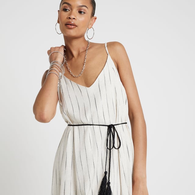 River island tailored dress with belt in pinstripe discount