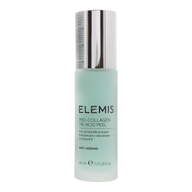 The Elemis Pro-Collagen Tri-Acid Peel is anti-wrinkle peel which has been developed to smooth the look of fine lines and wrinkles. The peel is formulated with an 8% Tri-Acid Complex of Lactobionic, Asiatic and Mandelic Acids which work together to lift away dead skin cells to reveal a smooth, renewed looking appearance. After using the peel the skin looks brighter and refined whilst also minimising the look of pores and texture.
