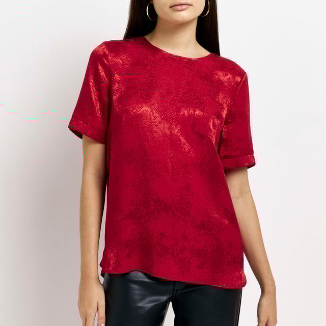 River Island Womens T Shirt Red Animal Print