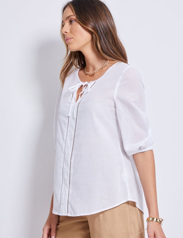 Keyhole discount blouse white