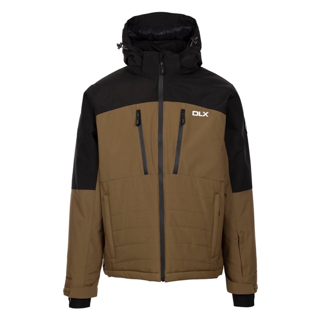 Outer Materials: 100% Polyester. Fabric: PU Membrane, Soft Touch. Filling Material: 100% Polyester. Lining: Polyamide, Polyester. Pockets: 2 Chest Pockets, 2 Lower Pockets, Ski Pass Pocket, Zip, Audio. Hood Features: Adjustable, Toggle Adjuster, Zip-Off. Design: Colour Block, Text. Detachable Snowskirt, Quilted Panels. Fabric Technology: DLX, Heat Retention. Filling: Down-Touch. Hem: Drawcord. Fastening: Full Zip, Water Repellent Zip. Cuff: Inner Stretch, Touch Fastening Tab.