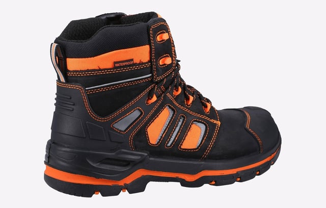 This Metal Free Hi-Vis Safety Boot has been developed to tackle all types of industries in most adverse conditions. A Hi-Vis fluorescent waterproof Cordura ensures maximum visibility at any time of day, with a waterproof membrane, and a rubber outsole.
- Metal Free Boot with Yellow Safety Hi Viz Waterproof CORDURA- Water Resistant Full Grain Nubuck Leather Upper- Internal Waterproof Membrane- Moulded TPU Toe Guard for Extra Durability- Moulded TPU Heel Counter for Enhanced Heel Support and Protection- Reflective Piping and Loop for Maximum Visibilty- Deep Padded Mesh Collar for Extra Comfort- Comfortable, Cushioned and Removable PU Footbed- Injected PU Midsole Enhances Comfort and Shock Absorption- Non-Marking Rubber Outsole