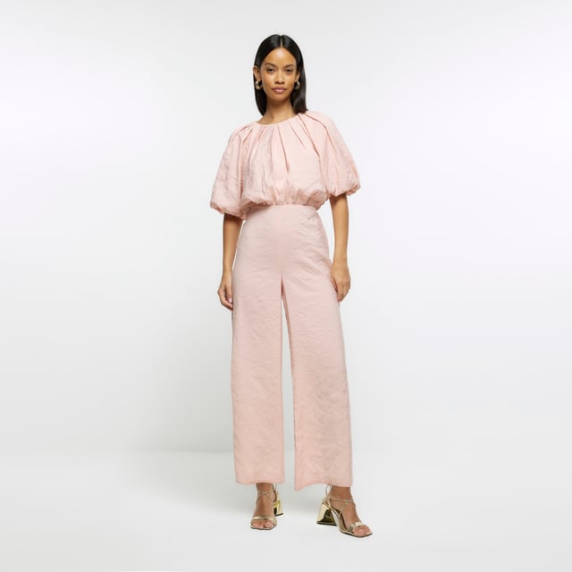 River Island Womens Jumpsuit Pink Puff Ball Short Sleeve