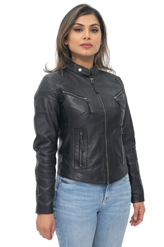 Women's Casual Slim-Fit Leather Biker Jacket-Tulsa