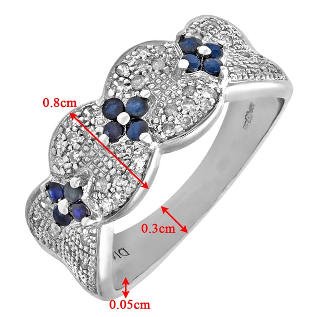 9K (375) geel goud: 1,9 gram; # Diamant: 0,2 ct; # Saffier: 0,35 ct