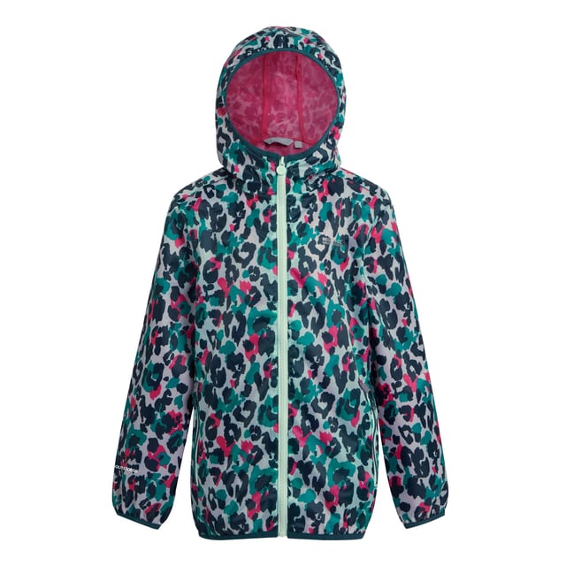 Regatta Great Outdoors Childrens/Kids Printed Lever Waterproof Packaway  Jacket (Bleached Aqua)