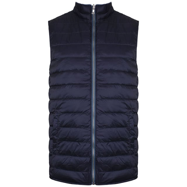 Hackett London Reversible Men's Navy Blue Gilet – a versatile and practical outerwear piece designed to offer both style and adaptability. This gilet (also known as a vest or bodywarmer) is thoughtfully crafted to provide insulation and the unique feature of reversibility, giving you multiple looks in one garment. Here are the key features of this exceptional navy blue gilet:

 Reversible Design:  One of the standout features of this gilet is its reversible design. It allows you to enjoy two distinct looks in a single garment. You can choose to wear it with either side facing out, offering versatility and style options.

 Premium Quality Material:  Crafted from high-quality materials, this gilet ensures both comfort and durability. Hackett London is known for its commitment to quality craftsmanship.

 Navy Blue Color:  The gilet features a classic navy blue color that signifies sophistication and versatility. Navy blue is a timeless choice that complements various clothing options.

 Sleeveless Design:  With a sleeveless design, this gilet provides freedom of movement for your arms while keeping your core warm. It's suitable for layering over sweaters, long-sleeve shirts, or under other outerwear.

 Zipper Closure:  The front of the gilet is equipped with a full-length zipper closure, ensuring easy on and off. The zipper is often designed for durability and practicality.

 Stand-Up Collar:  The stand-up collar adds a touch of style and provides additional warmth and protection against chilly winds.

 Functional Pockets:  The gilet typically includes practical pockets, such as zippered hand pockets or inner pockets, offering convenient storage space for small essentials or keeping your hands warm.