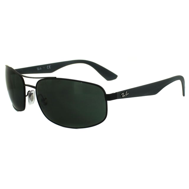 Ray-Ban Sunglasses 3527 006/71 Matt Black Grey Green are stylish rectangular sunglasses with a slight aviator shape to the design. They feature a double bridge, contoured arms and adjustable nose pads for a comfortable fit.