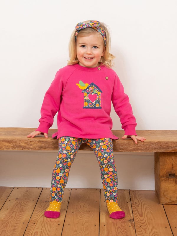 100% organic cotton | Proud to be certified by Control Union to the Global Organic Textile Standard (GOTS) | Bird appliqué design | Rose pink | Brush back sweat fabric | Coconut button raglan sleeve opening (up to and including size 3 years) | Long sleeved | Ribbed neckline | Ribbed cuffs | Made in Turkey | Machine washable at 40 degrees, or at 30 degrees to be kinder to the planet