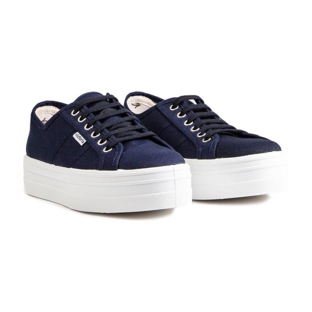 Bring Some Life And A Little Retro Vibe Into Your Trainer Collection, With The Women's Platform Plimsole From Victoria. Crafted From Strong Canvas, The Stylish Blue Trainers Are Finished With A Vulcanised Rubber Sole And Metal Eyelets.