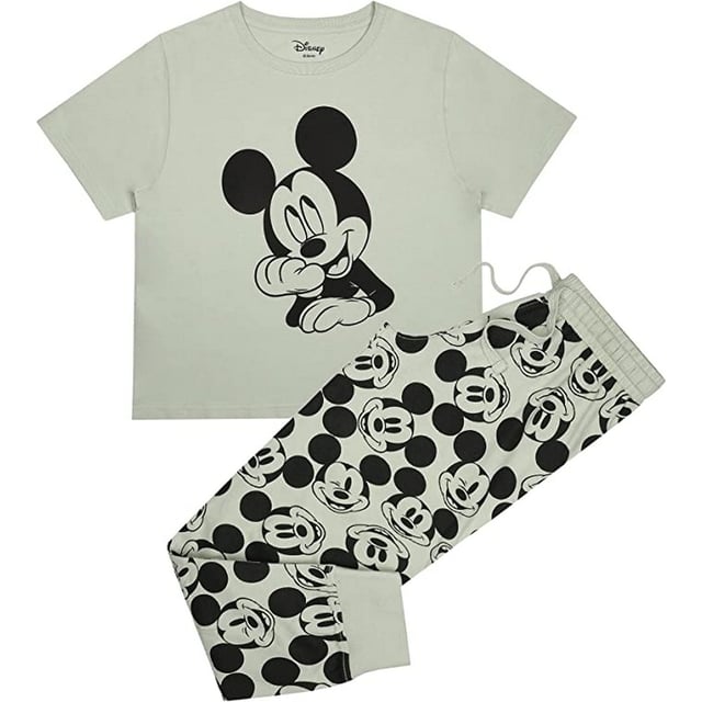 Disney Womens Ladies Dreamboat Mickey Mouse Long Pyjama Set Green